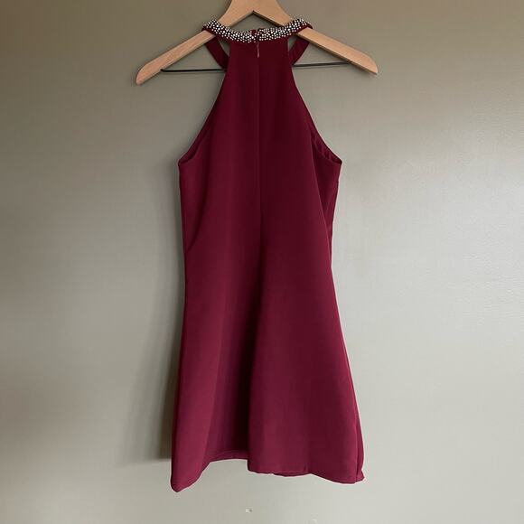 Lulu's‎ Comely Beaded Burgundy Dress Size Small Red Purple Embellished High Neck - Picture 11 of 16